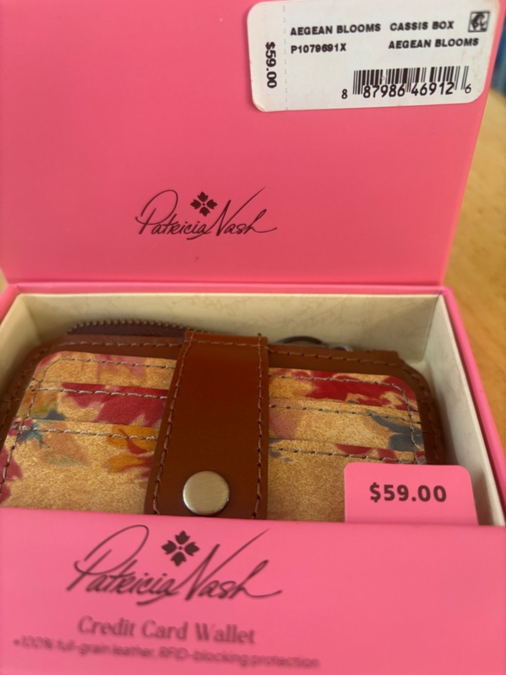 Patricia Nash Brown Leather Floral Card Wallet with Pink Accents - Picture 5 of 5